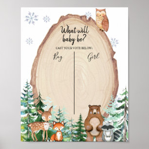 Poster Woodland Winter Animal Voting Board Gender Reveal