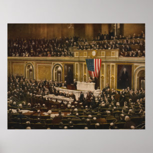 Poster Woodrow Wilson demande au Congrès de déclarer la g