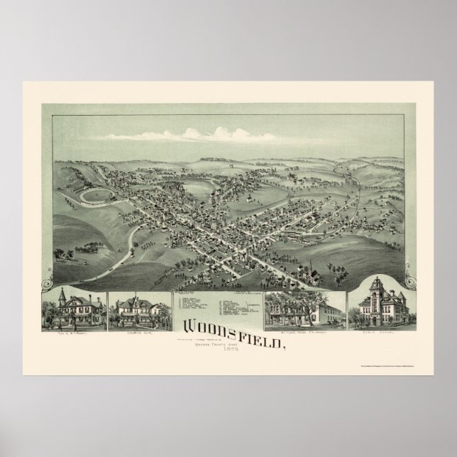 Poster Woodsfield, OH Carte panoramique - 1899 (Devant)