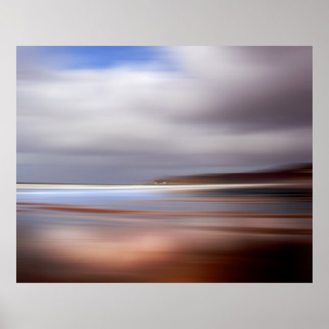 Poster Woolacombe Devon, Sunset Ocean Beachscape England. (Devant)