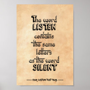 Poster Word LISTEN contient les mêmes lettres que SILENT