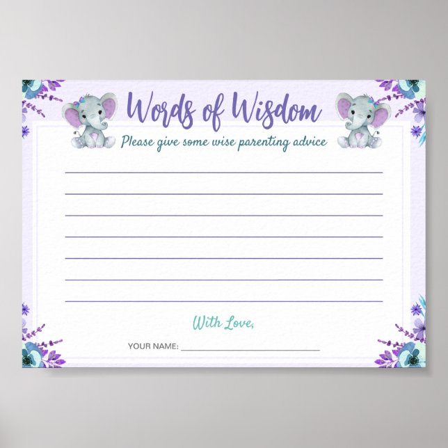 Poster Words of Wisdom Advice Twin Girl Shower Card (Devant)