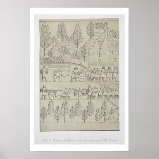 Poster Workmen with implements and ropes for moving a Win