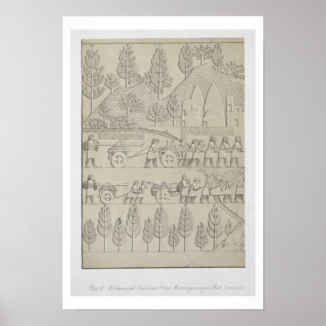 Poster Workmen with implements and ropes for moving a Win (Devant)