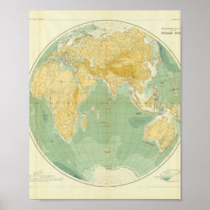 Poster World Map Indian Ocean, Europe, Asia, Africa
