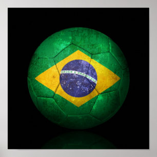 Poster Worn Brazilian Flag Football Soccer Ball