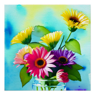 Poster Wow Factor. Vase et fleurs. Couleurs vives