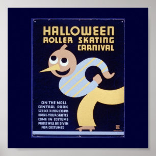 Poster-WPA-Halloween-Roller-Skaten-Karneval Poster