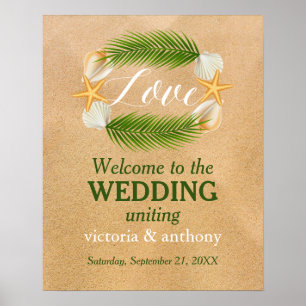 Poster Wreath tropicale Sandy Beach Mariage Bienvenue