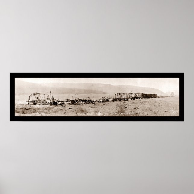 Poster Wreck German Train WWI Photo 1918 (Devant)