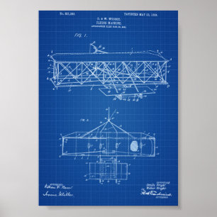 Poster Wright Brothers Airplane Patent - Blueprint
