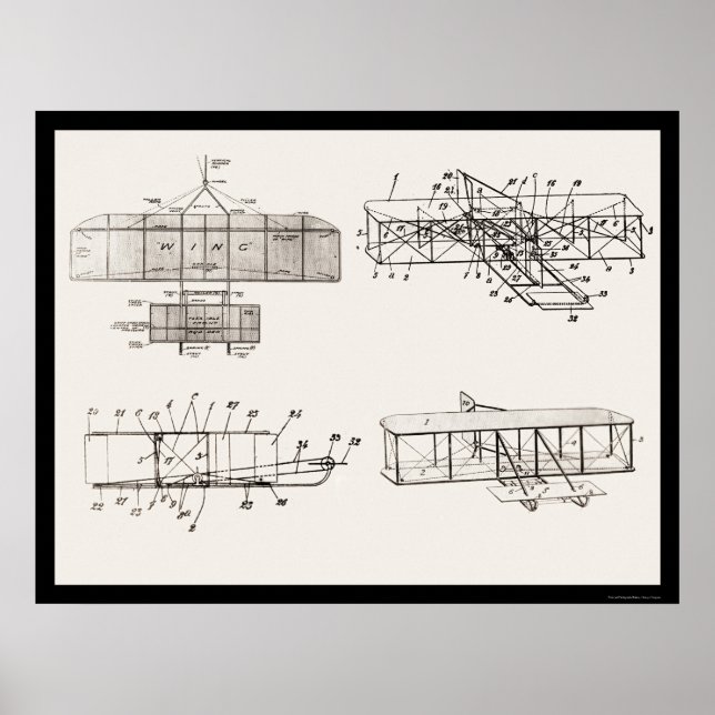 Poster Wright Brothers Plan de brevet d'avion 1908 (Devant)