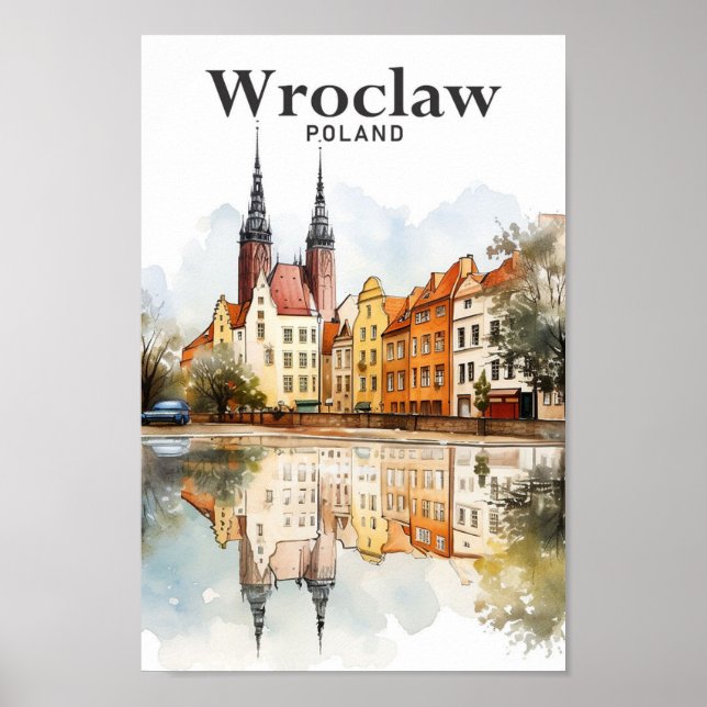 Poster Wroclaw Pologne Aquarelle Peinture Voyage (Devant)