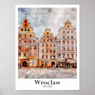 Poster Wroclaw Pologne Art Voyage Aquarelle main tirée