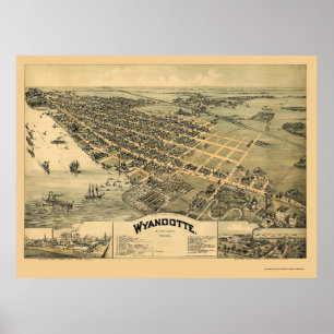 Poster Wyandotte, MI Carte panoramique - 1896