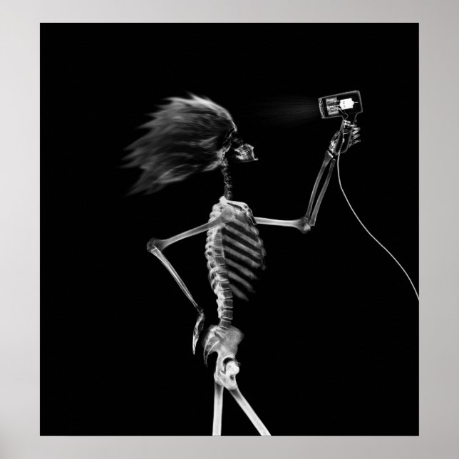 POSTER - X RAY SKELETON CHEVEUX STYLING B&W (Devant)