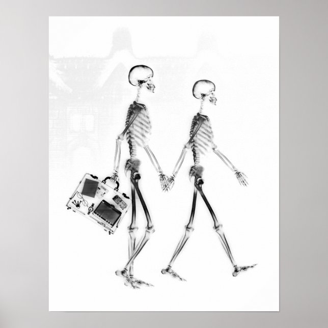 Poster - X-Ray Skeleton Couple Voyageur Blk Wht (Devant)