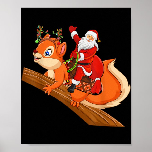 Poster Xmas Family Matching Funny Santa Riding Squirrel C (Devant)