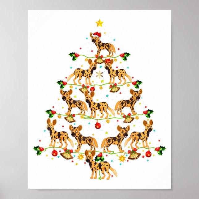 Poster Xmas Lighting Santa African Wild Dog Christmas Tre (Devant)