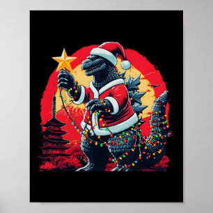Poster Xmas Noël Santazilla Drôle Monstre de Fêtes Di
