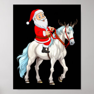 Poster Xmas Style Reindeer Père Noël équitation Noël
