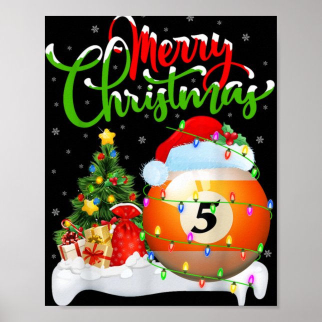 Poster Xmas Tree Lights Santa Hat Billiards Christmas T S (Devant)