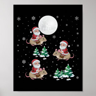 Poster Xmas Tree Père Noël équitation Dormouse drôle Noël