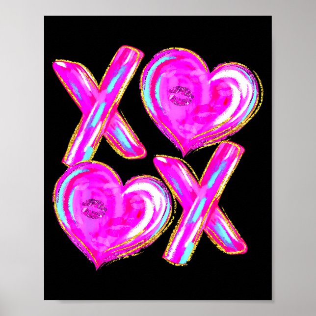 Poster Xoxo Valentines Day Love Funny Coquette Bow Checke (Devant)