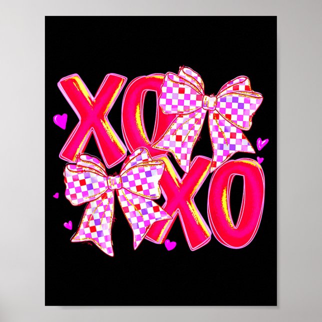 Poster Xoxo Valentines Day Love Funny Coquette Bow Checke (Devant)