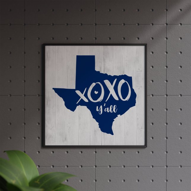 Poster XOXO, Y'all - Drapeau d'état bleu Texas State Shap (Créateur téléchargé)