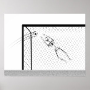 POSTER XRAY SKELETON SOCCER GOALIE WHITE NOIR