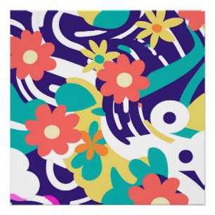 Poster Y2K Bold Fleur sauvage Nostalgale vibrante Art du