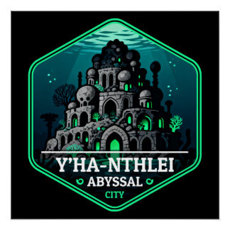 Poster Y’ha-nthlei Abyssal City Vintage Travel Badge