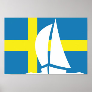 Poster Yacht suédois Suède de navigation de drapeau