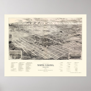 Poster Yakima du nord, carte panoramique de WA - 1889
