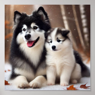Poster Yakutian Laika chien maman et son chiot