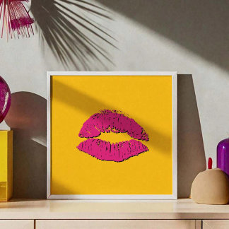 Poster Yellow and Hot Pink Kissing Lips