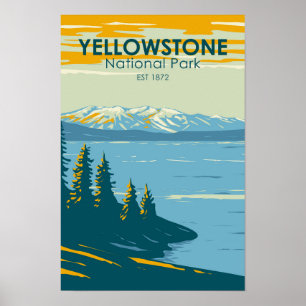 Poster Yellowstone National Park Yellowstone Lake Vintage