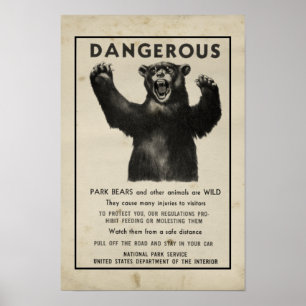 Poster Yellowstone Park 1959 Ours dangereux