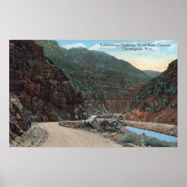 Poster Yellowstone, WY - Yellowstone Highway and Wind 2 (Devant)