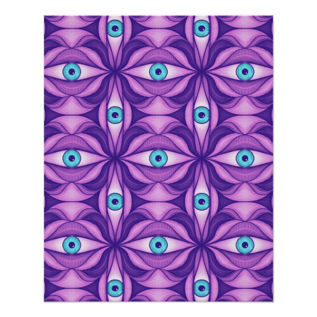 Poster Yeux Bleus Quirky Dans Motif Mystique Violet (Devant)