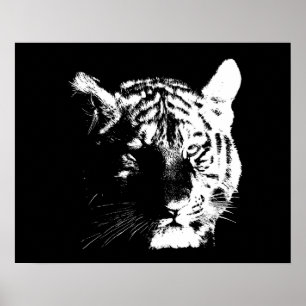 Poster Yeux de tigre de motivation noir et blanc