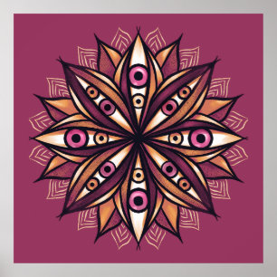 Poster Yeux déplaisants Psychédélique Fleur Trippée rose