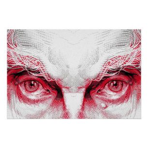 Poster Yeux du mal ancien - avertissement rouge