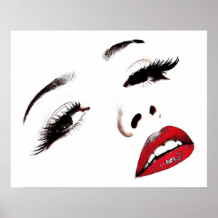 Poster Yeux sombres lèvres rouges Les femmes face à l'art