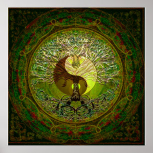 Poster Yin vert Yang avec l'arbre de la vie