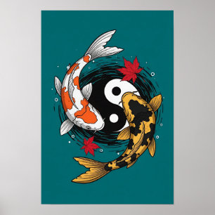 Poster Yin Yang Koi Poisson - Japonais