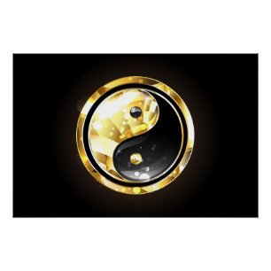 Poster Yin Yang or sur noir