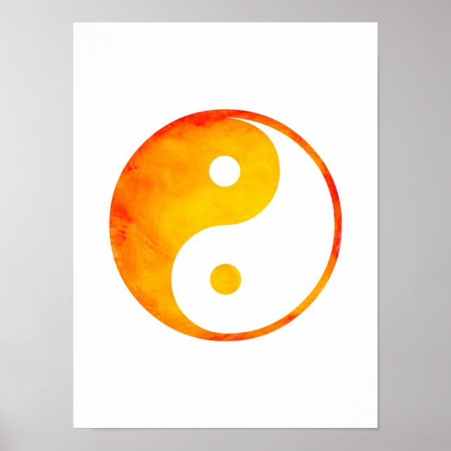Poster Yin Yang Orange et Jaune Aquarelle Chinoise (Devant)