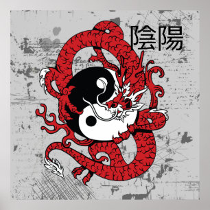 Poster Yin yang Symbole chinois et dragon